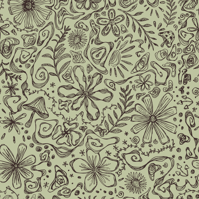 Bring eclectic artistry with our Cosmic Tangle wallpaper, a hand-drawn mix of florals, stars, mushrooms, and doodles on cream.