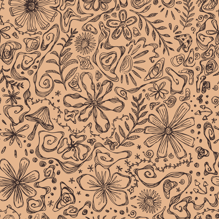 Bring eclectic artistry with our Cosmic Tangle wallpaper, a hand-drawn mix of florals, stars, mushrooms, and doodles on cream.