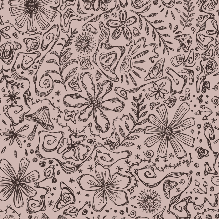 Bring eclectic artistry with our Cosmic Tangle wallpaper, a hand-drawn mix of florals, stars, mushrooms, and doodles on cream.