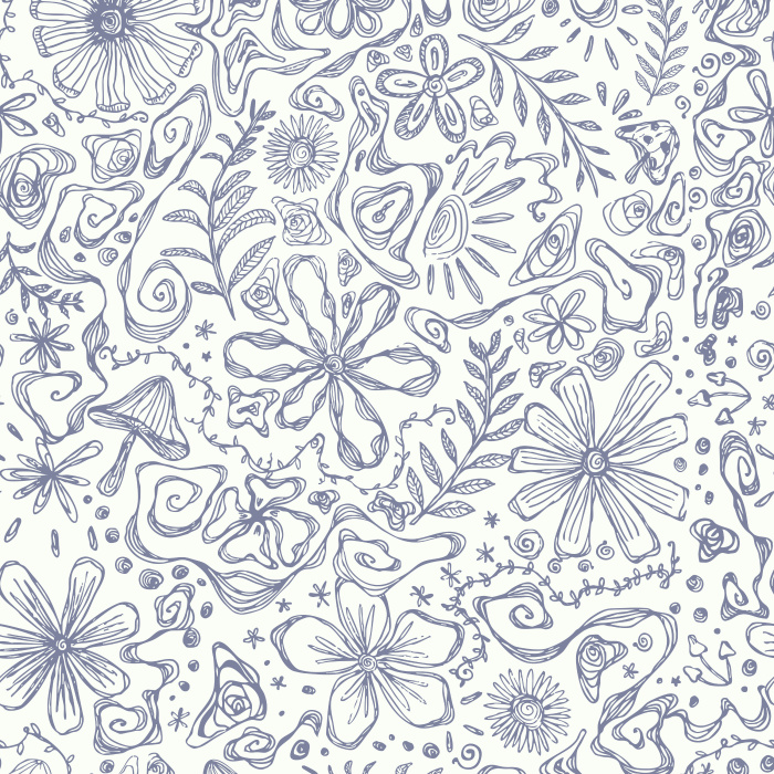 Bring eclectic artistry with our Cosmic Tangle wallpaper, a hand-drawn mix of florals, stars, mushrooms, and doodles on cream.