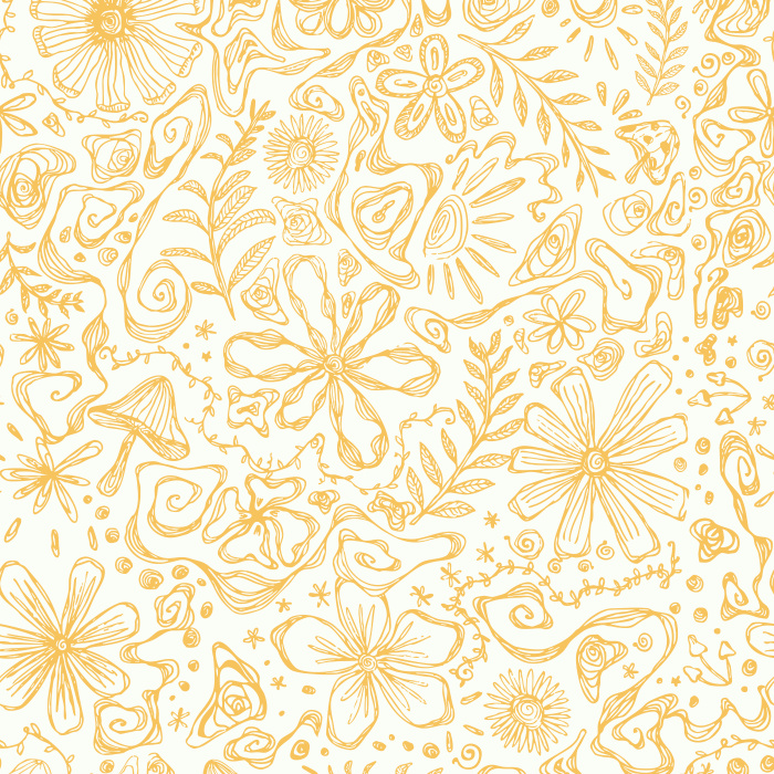 Bring eclectic artistry with our Cosmic Tangle wallpaper, a hand-drawn mix of florals, stars, mushrooms, and doodles on cream.