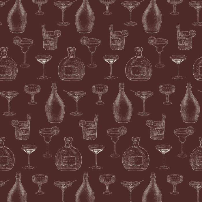 Bring retro sophistication with our Vintage Cocktails wallpaper, featuring sketch-style barware in gray on navy.