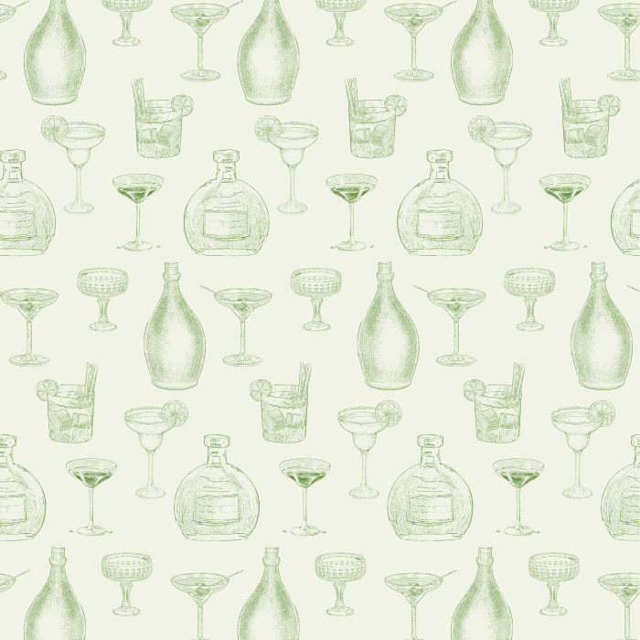 Bring retro sophistication with our Vintage Cocktails wallpaper, featuring sketch-style barware in gray on navy.