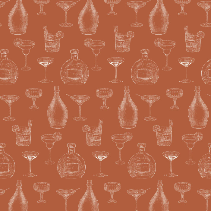 Bring retro sophistication with our Vintage Cocktails wallpaper, featuring sketch-style barware in gray on navy.