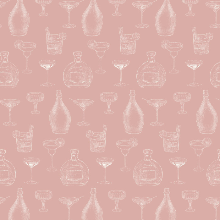Bring retro sophistication with our Vintage Cocktails wallpaper, featuring sketch-style barware in gray on navy.