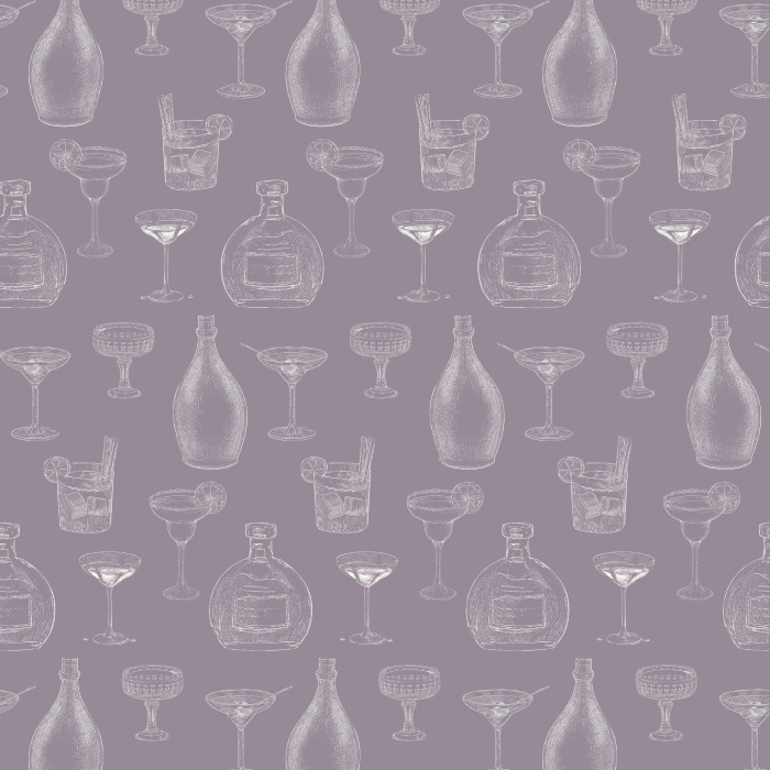 Bring retro sophistication with our Vintage Cocktails wallpaper, featuring sketch-style barware in gray on navy.