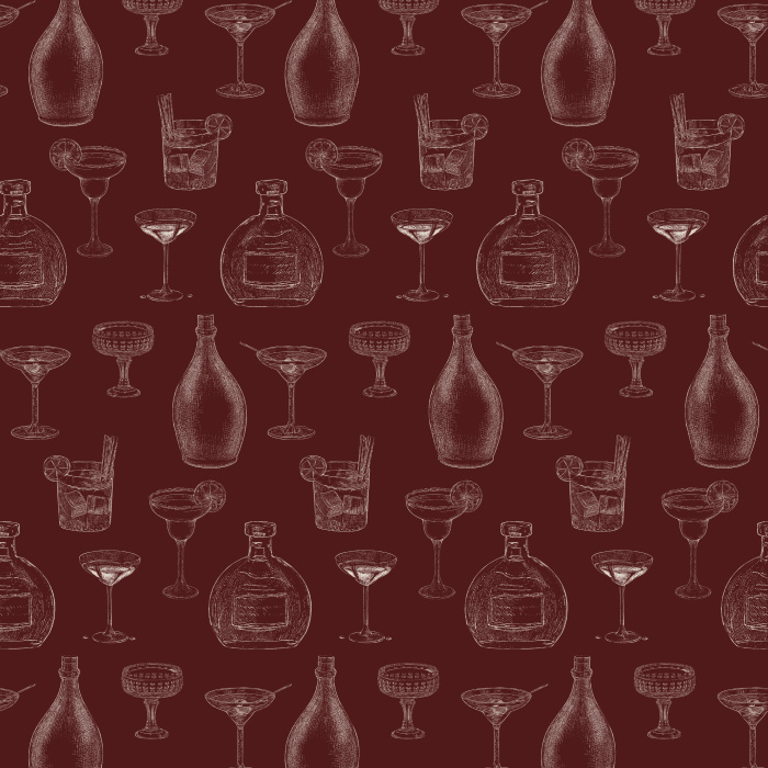 Bring retro sophistication with our Vintage Cocktails wallpaper, featuring sketch-style barware in gray on navy.