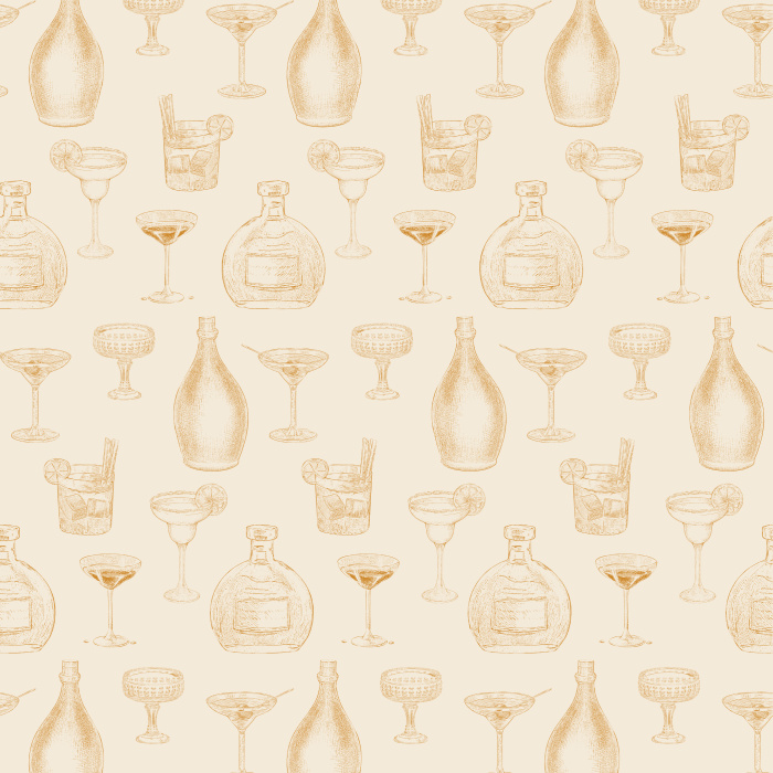 Bring retro sophistication with our Vintage Cocktails wallpaper, featuring sketch-style barware in gray on navy.