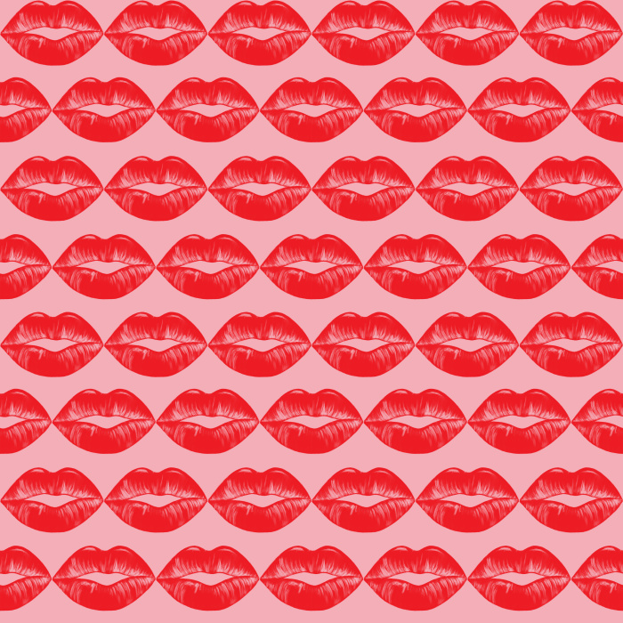 Turn your walls into a statement with our Bold Kiss wallpaper, featuring vibrant red lips on a playful pink background.