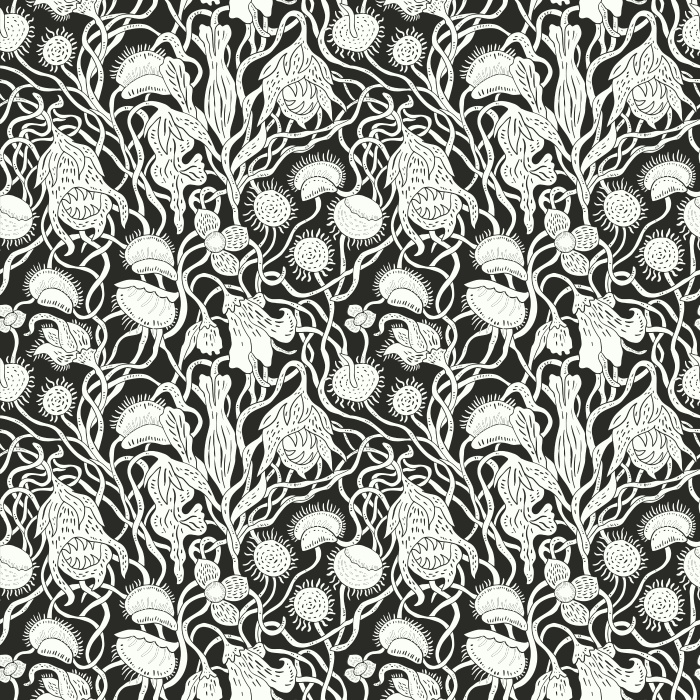 Bring bold botanical drama with our Carnivorous Plants wallpaper, featuring red blossoms and lush vines on deep green.