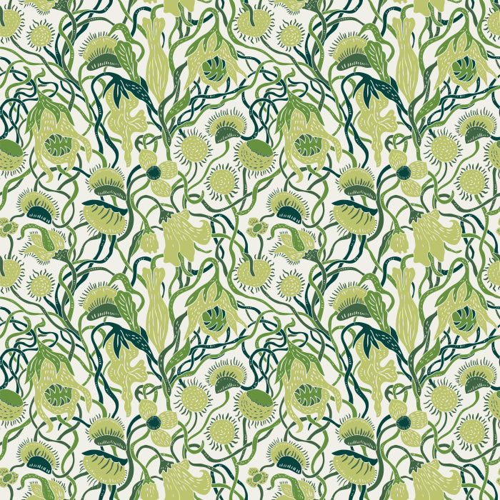 Bring bold botanical drama with our Carnivorous Plants wallpaper, featuring red blossoms and lush vines on deep green.