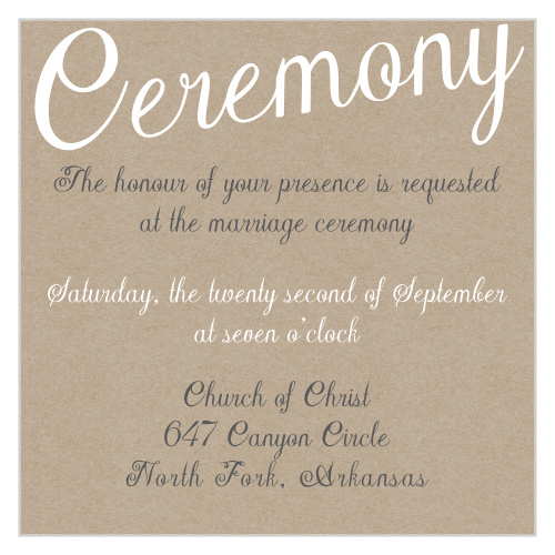 Our Elegant Kraft ceremony card is just what you need to let your guests know all of the details for the big day.