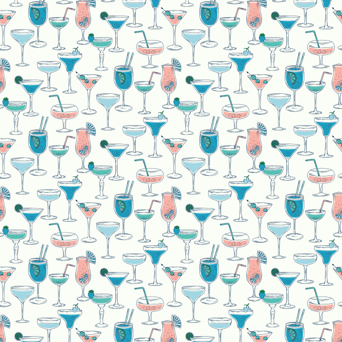 Bring a lively vibe with our Sip & Style wallpaper, featuring colorful cocktails and wine glasses on a soft cream background.