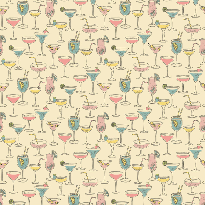 Bring a lively vibe with our Sip & Style wallpaper, featuring colorful cocktails and wine glasses on a soft cream background.