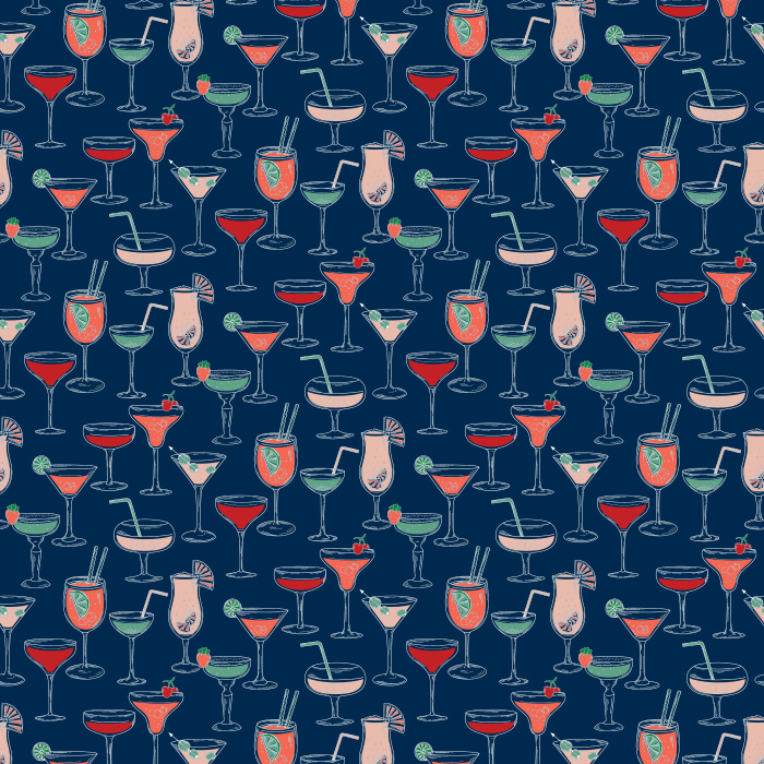 Bring a lively vibe with our Sip & Style wallpaper, featuring colorful cocktails and wine glasses on a soft cream background.