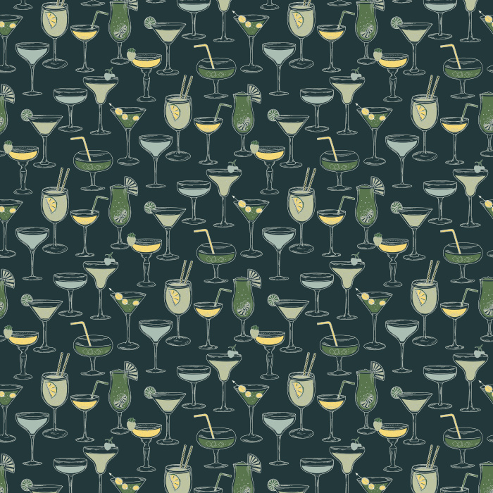 Bring a lively vibe with our Sip & Style wallpaper, featuring colorful cocktails and wine glasses on a soft cream background.