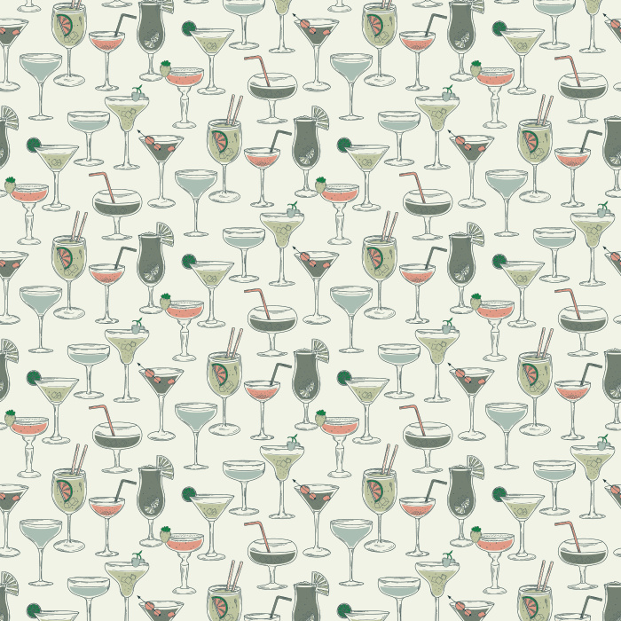 Bring a lively vibe with our Sip & Style wallpaper, featuring colorful cocktails and wine glasses on a soft cream background.