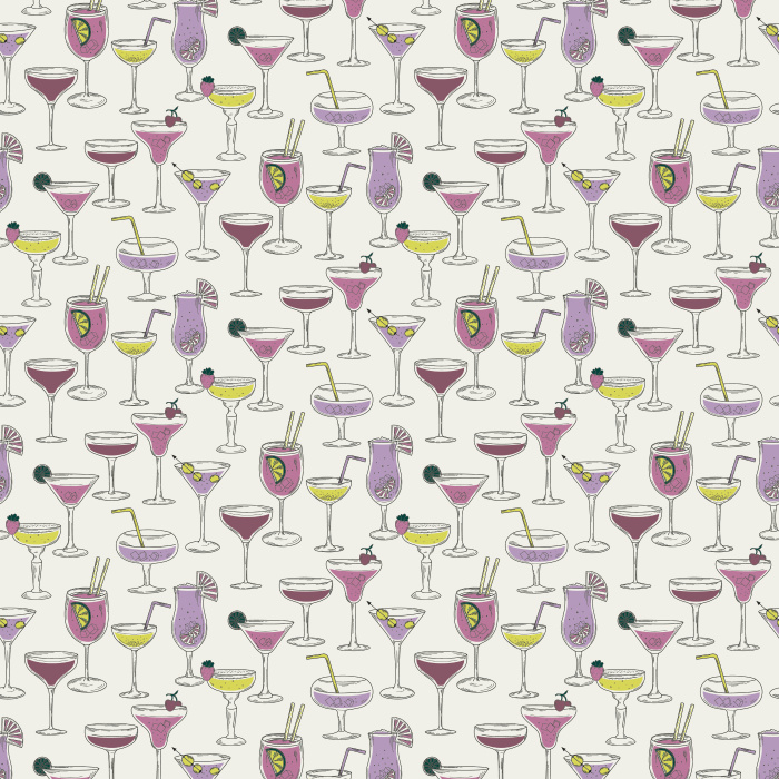 Bring a lively vibe with our Sip & Style wallpaper, featuring colorful cocktails and wine glasses on a soft cream background.
