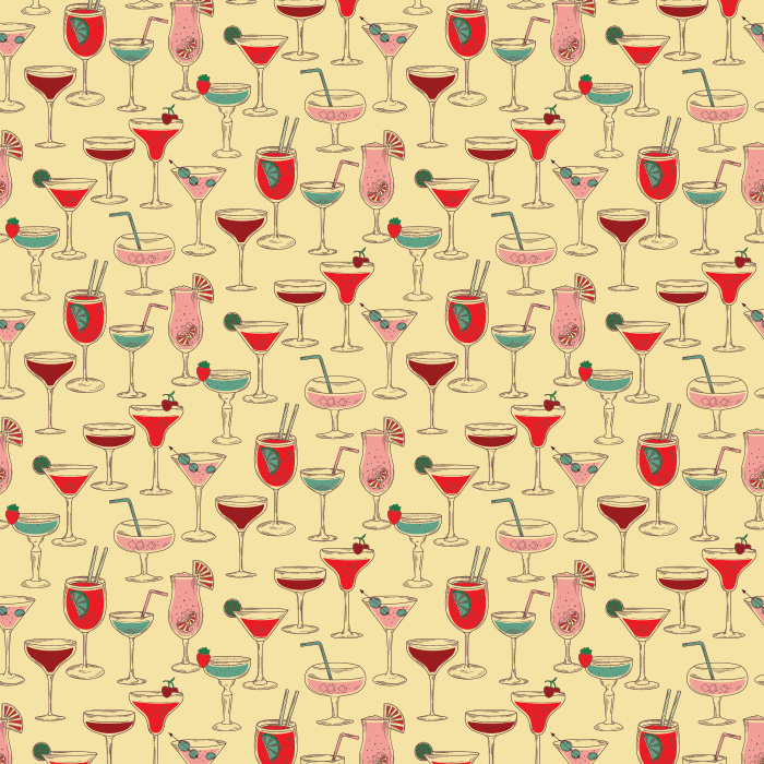 Bring a lively vibe with our Sip & Style wallpaper, featuring colorful cocktails and wine glasses on a soft cream background.