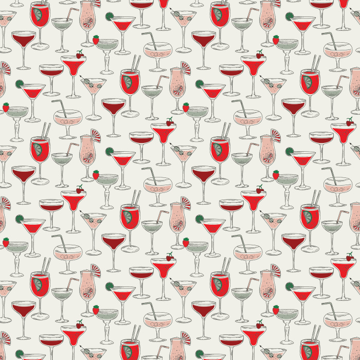 Bring a lively vibe with our Sip & Style wallpaper, featuring colorful cocktails and wine glasses on a soft cream background.