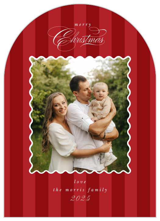 Share good tidings this season with our Stripe & Scallop Arched Christmas Cards.
