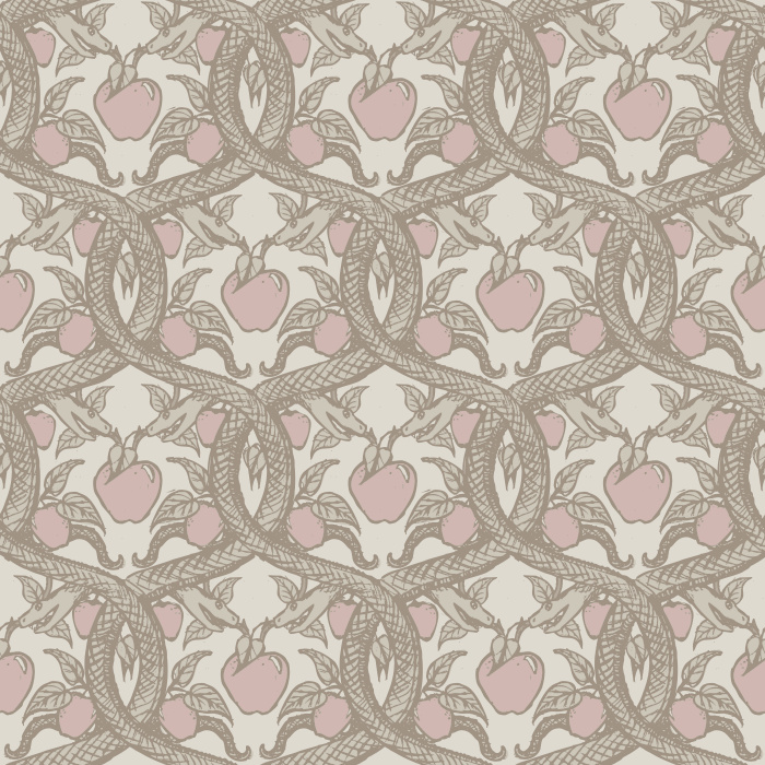 Enrich your walls with our Knowledge Tree wallpaper, featuring bold branches, green leaves, and red fruit on beige.