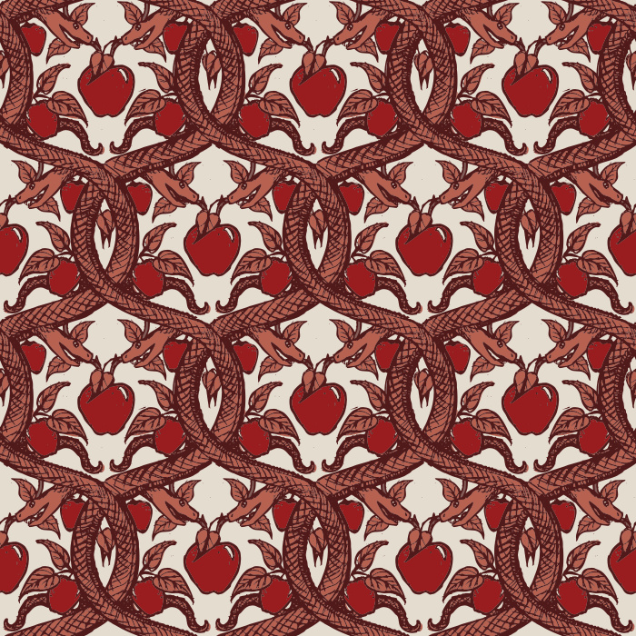 Enrich your walls with our Knowledge Tree wallpaper, featuring bold branches, green leaves, and red fruit on beige.