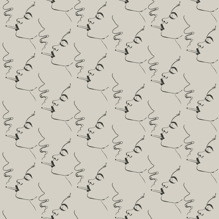 Elevate your walls with our Velvet Smoke Wallpaper, featuring elegant continuous line art faces in a soft gray and cream palette.