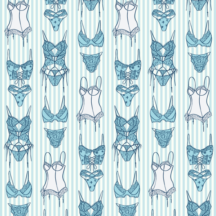 Add playful charm to your space with our Fun Lingerie Wallpaper, featuring a whimsical pattern of corsets, bras, and lingerie pieces.