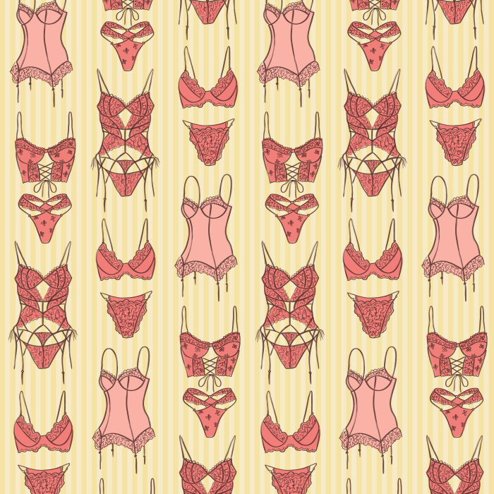 Add playful charm to your space with our Fun Lingerie Wallpaper, featuring a whimsical pattern of corsets, bras, and lingerie pieces.