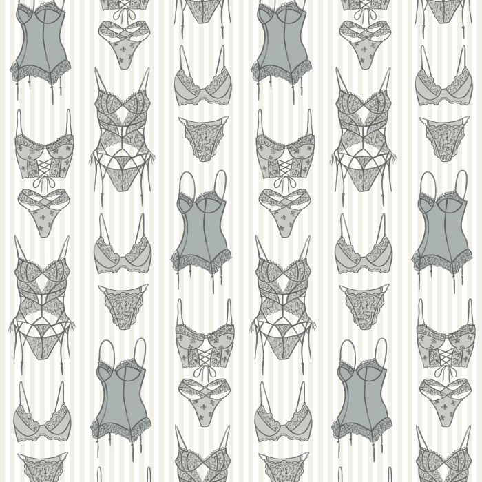 Add playful charm to your space with our Fun Lingerie Wallpaper, featuring a whimsical pattern of corsets, bras, and lingerie pieces.