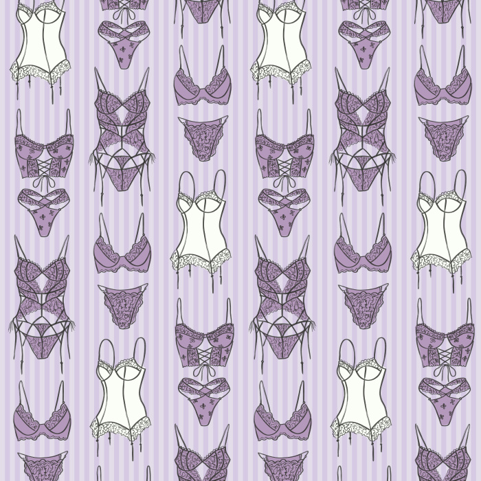 Add playful charm to your space with our Fun Lingerie Wallpaper, featuring a whimsical pattern of corsets, bras, and lingerie pieces.