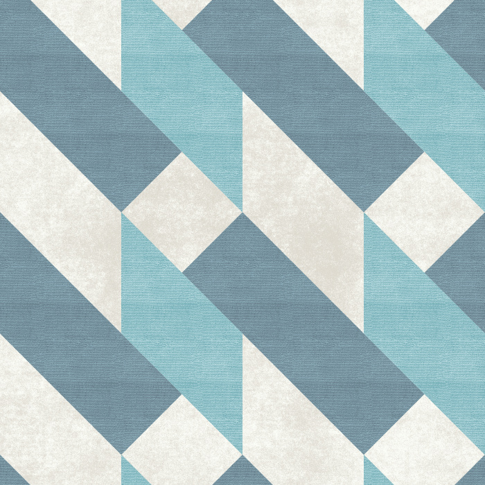 The Textured Diagonals Wallpaper features a bold geometric pattern with alternating angled stripes in calming shades of blue, green, and gray.