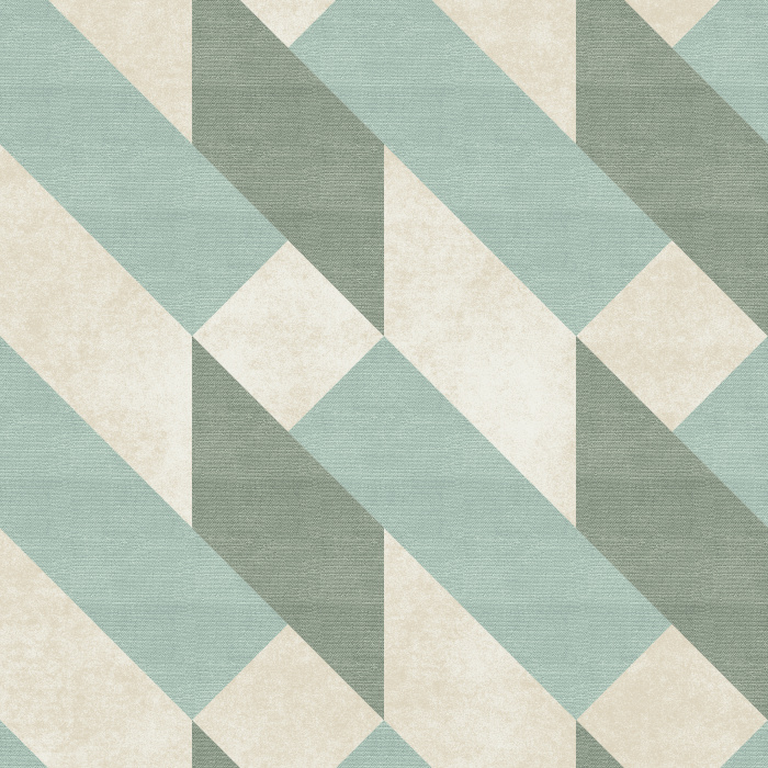 The Textured Diagonals Wallpaper features a bold geometric pattern with alternating angled stripes in calming shades of blue, green, and gray.