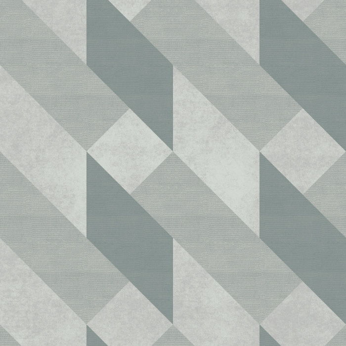 The Textured Diagonals Wallpaper features a bold geometric pattern with alternating angled stripes in calming shades of blue, green, and gray.