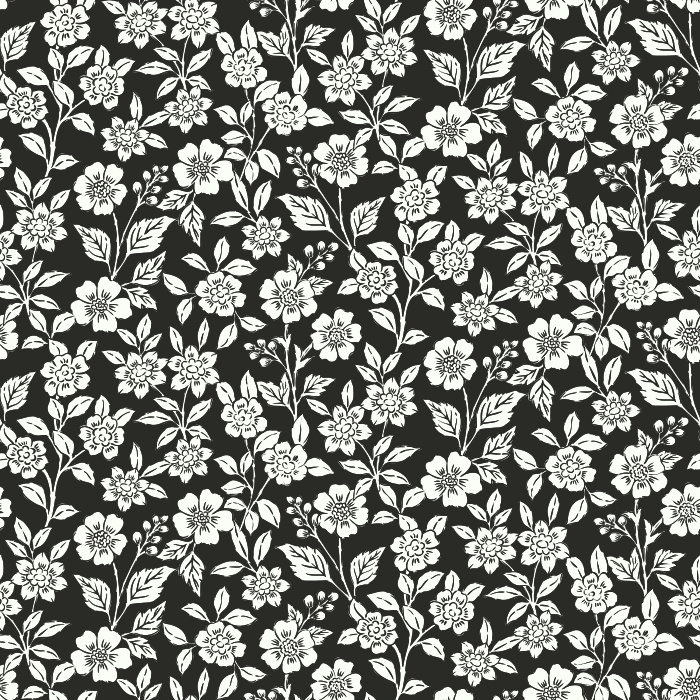 The Floral Sprinkle Wallpaper features a delicate vintage-inspired pattern of golden yellow and soft coral flowers with detailed leaves on a warm cream background.