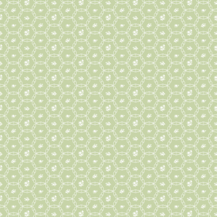 The Tea Saucers Wallpaper features a delicate geometric pattern of interlocking circles and dots inspired by vintage teacup motifs.