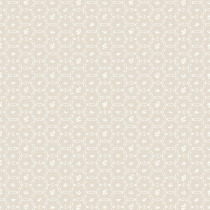 The Tea Saucers Wallpaper features a delicate geometric pattern of interlocking circles and dots inspired by vintage teacup motifs.