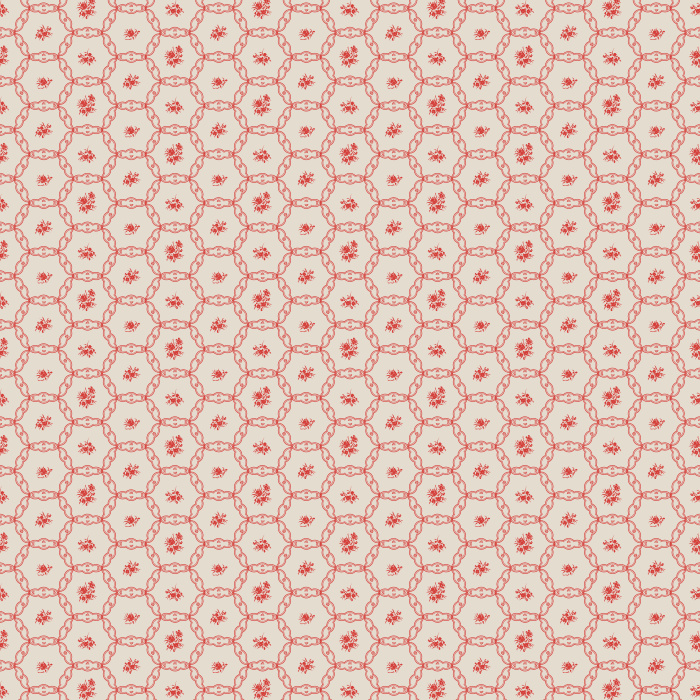 The Tea Saucers Wallpaper features a delicate geometric pattern of interlocking circles and dots inspired by vintage teacup motifs.