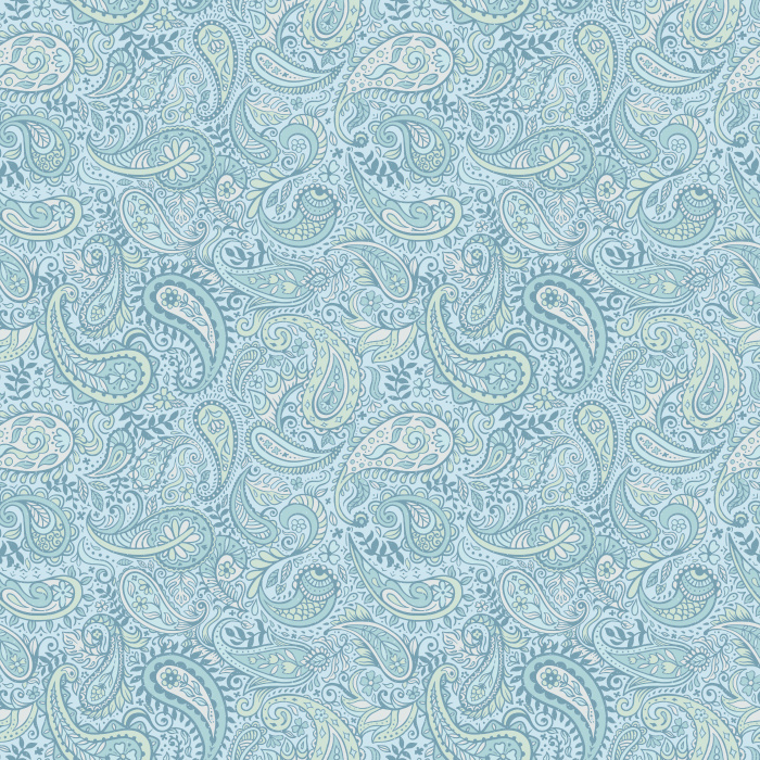 The Vintage Paisley Wallpaper features a flowing pattern of intricate paisley motifs in soft sage green and cream tones.