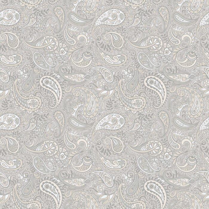 The Vintage Paisley Wallpaper features a flowing pattern of intricate paisley motifs in soft sage green and cream tones.