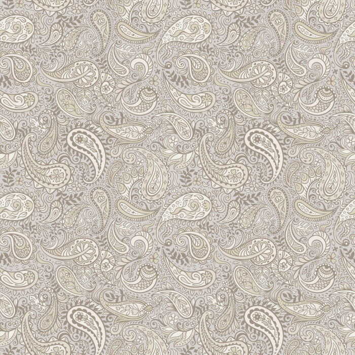 The Vintage Paisley Wallpaper features a flowing pattern of intricate paisley motifs in soft sage green and cream tones.