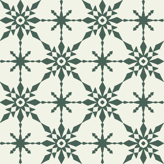 The Retro Quilt Wallpaper features a geometric floral star pattern in warm golden yellow on a soft cream background, inspired by mid-century quilt designs.