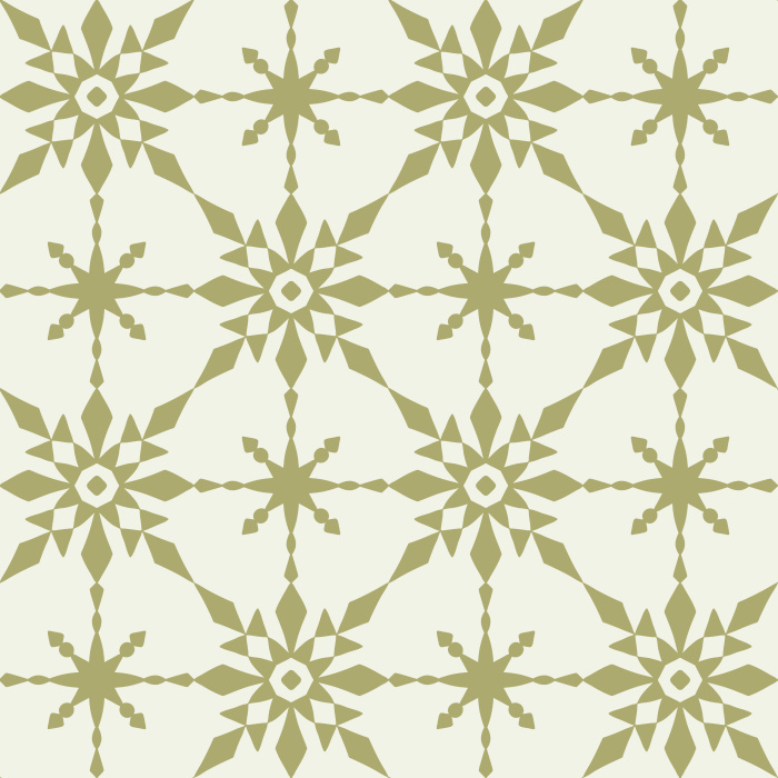 The Retro Quilt Wallpaper features a geometric floral star pattern in warm golden yellow on a soft cream background, inspired by mid-century quilt designs.