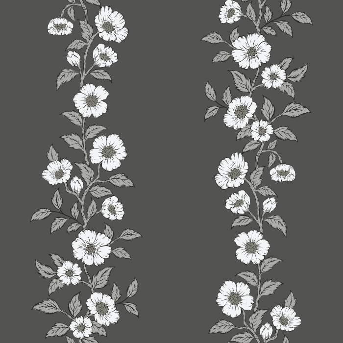 The Heirloom Vine Wallpaper features elegant vertical stripes of soft blue-green floral vines set against a warm cream background.