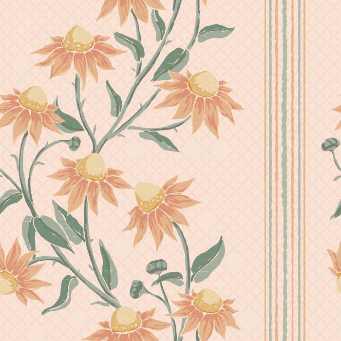The Soft Florals Wallpaper features delicate blush-pink blooms with graceful green leaves on a soft cream background, creating a romantic and vintage-inspired look.