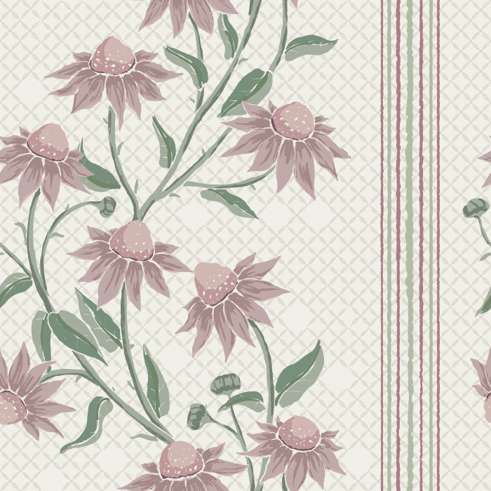 The Soft Florals Wallpaper features delicate blush-pink blooms with graceful green leaves on a soft cream background, creating a romantic and vintage-inspired look.
