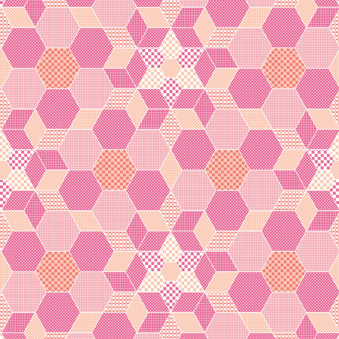 The Patchwork Meadow Wallpaper combines playful geometric charm with vintage farmhouse inspiration, featuring hexagon quilt-like shapes in warm olive, soft pink, and ivory tones.