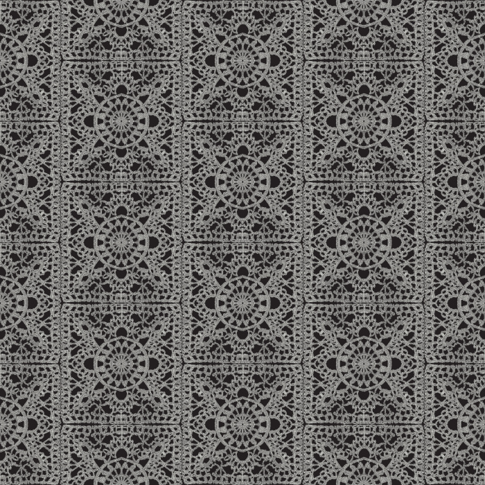 The Granny Crochet Wallpaper captures the cozy nostalgia of handwoven textiles, featuring intricate lace-inspired motifs in a soft charcoal gray on a warm neutral base.