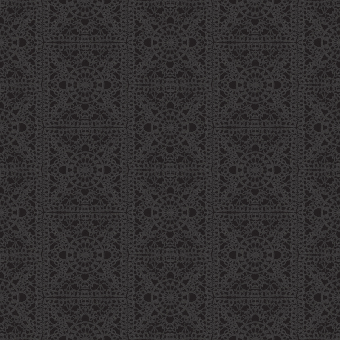 The Granny Crochet Wallpaper captures the cozy nostalgia of handwoven textiles, featuring intricate lace-inspired motifs in a soft charcoal gray on a warm neutral base.